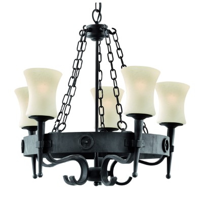 GORETRIAN2 PENDANT 5x10W E27 Závěsné svítidlo, základna kov, těleso kov, povrch lak černá mat s ornamenty, dif sklo opál, pro žárovku 5x10W, E27, 230V, IP20, tř.1. rozm těleso d=630mm, h=580mm, vč závěsu l=1230mm, lze