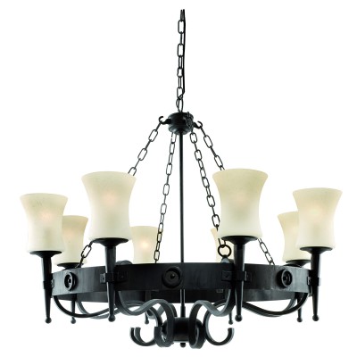 GORETRIAN2 PENDANT 8x10W E27 Závěsné svítidlo, základna kov, těleso kov, povrch lak černá mat s ornamenty, dif sklo opál, pro žárovku 8x10W, E27, 230V, IP20, tř.1. roz těleso d=880mm, h=700mm, vč závěsu l=1350mm, lze zkrátit
