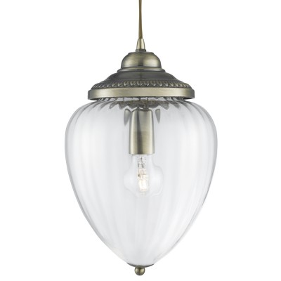 PONGUO PENDANT 1X10W E27 Závěsné svítidlo, základna kov, těleso kov, krycí sklo čiré, pro žárovku 1x10W, E27, 230V, IP20, tř.1. rozměry sklo d=220mm, h=330mm, včetně závěsu l=1000mm, lze zkrátit