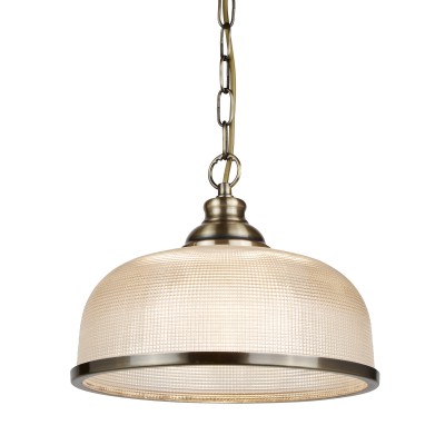 BRETLEN PENDANT 1x7W E27 Závěsné svítidlo, základna kov, těleso kov, povrch mosaz antická zašlá, difuzor sklo halofan, pro žárovku 1x7W, E27, 230V, IP20, tř.1. rozměry sklo d=270mm, h=215mm, včetně závěsu l=765mm, lze zkrátit