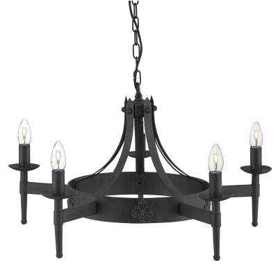 GORETRIAN PENDANT 5x7W E14 Závěsné svítidlo, základna kov, těleso kov, povrch lak černá mat s ornamenty, pro žárovku 5x7W, E14, 230V, IP20, tř.1. 5 ramen, rozměry těleso d=670mm, h=375mm, včetně závěsu l=890mm, lze zkrátit