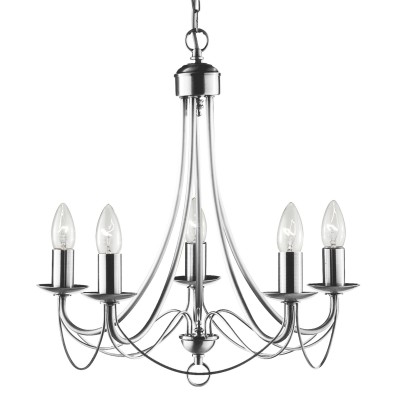 PONDREPO PENDANT 5x10W E14 Závěsné svítido, základna kov, těleso kov, povrch chrom šedostříbrná lesk, pro žárovku 5x10W, E14, 230V, IP20, tř.1. 5 ramen, rozměry těleso d=470mm h=460mm, vč závěsu l=980mm, lze zkrátit