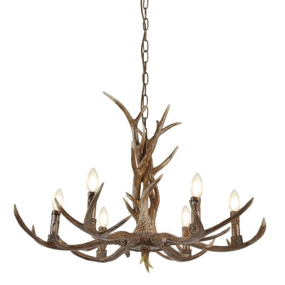 HORNETTO PENDANT 6x7W E14 Lustr imitace paroží, materiál pryskyřice, povrch lak hnědá zašlá, pro žárovku 6x7W, E14, 230V, IP20, tř.1. 6 ramen, rozměry d=800mm h=520mm, včetně závěsu l=1120mm, lze zkrátit