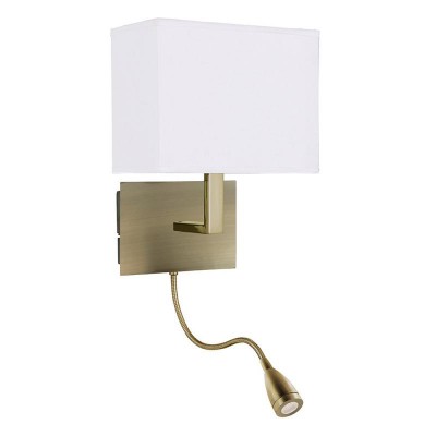 WALL LIGHT DUAL ARM AB - LED FLEXI ARM Nástěnné svítidlo, základna kov, povrch mosaz mat antická, chrom lesk, chrom mat, stínítko textil bílá, pro žárovku 1x10W E27 + bodovka flexi rameno LED 1x3W, denní 6000K, 60lm, 230V, IP20, rozměry 200x260x260mm, vč. vypínače