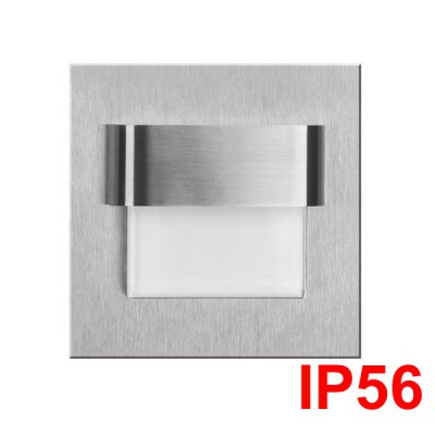 TONGA MINI IP56 Vestavné svítidlo do stěny, těleso nerez broušená, difuzor plast mat, LED 0,4W, modrá, 10V DC, IP56, 60x60mm, mont.otvor=50mm, mont. box samostatně