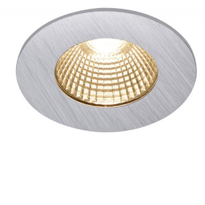 LLEIDA IP65/IP20 Stropní, podhledové bodové svítidlo, těleso hliník, povrch hliník mat, LED 7,3W, 440lm, teplá 1800K-3000K dim to warm, stmív Triac, 230V, do koupelny IP65/IP20, rozměry d=80mm, h=37mm
