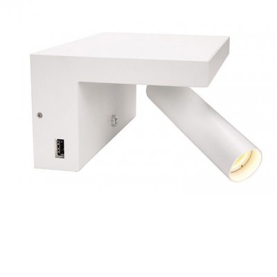 KARPO Bedside WL LED 6,6W USB Nástěnné svítidlo, nastavitelný směr svícení, těleso hliník, povrch bílá, LED 6,6W, 390lm, teplá 3000K, 230V, IP20, tř.1, rozměry: 180x85x127mm.