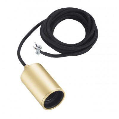 FITU I PD E27 Závěsný kabel s objímkou, krytka hliník, povrch zlatá, pro žárovku 1X60W, E27, 230V, tř.2, rozměry d=44mm h=91mm, vč. závěsného kabelu s textilním úpletem 2500mm/5000mm.