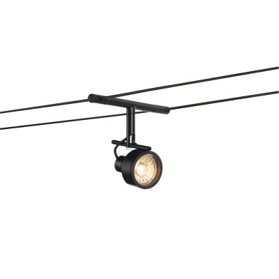 TENSEO SALUNA Závěsné lankové bodové svítidlo, těleso kov, povrch černá, pro žárovku 1x35W nebo LED 1x5W, GX5,3, teplá 2700K, 300lm, 12V, rozměry 55x125x180mm