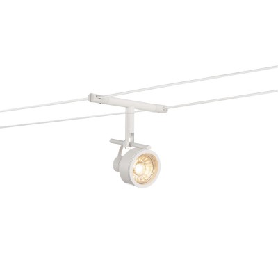 TENSEO SALUNA Závěsné lankové bodové svítidlo, těleso kov, povrch bílá, pro žárovku 1x35W nebo LED 1x5W, GX5,3, teplá 2700K, 300lm, 12V, rozměry 55x125x180mm