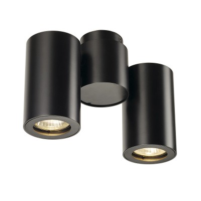 ENOLA DOUBLE Přisazené stropní nebo nástěnné bodové svítidlo, nastav směr svícení, těleso hliník, kov černá, pro žárovku 2x50W, GU10, 230V, rozměry 67x140x215mm