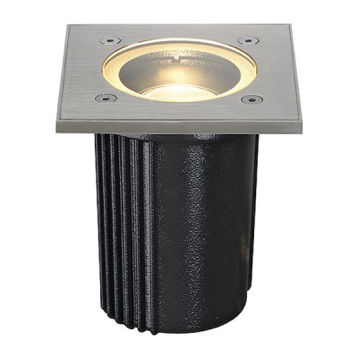 DASAR EXACT GU10 Zemní svítidlo, čtvercové, výklopné +-30°, hliník, rám nerez +0mm, sklo čiré 1x35W, GU10 ES50, 230V, IP67, 20J, 116x116mm, h=160mm, zátěž max. 2000kg, vč. mont boxu.