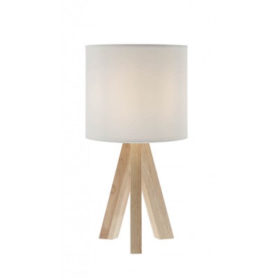 ZIGUA Stolní lampa, základna dřevo přírodní světlé, stínítko textil bílá/šedá, pro žárovku 1x42W, E27, 230V, IP20, tř.2, rozměry d=185mm, h=362mm.
