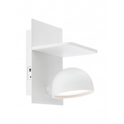 DENDO WL 7W USB Nástěnné svítidlo, nastav. směr svícení, základna hliník, povrch bílá, dif plast opál, LED 7W, 711lm, teplá 3000K, stmív, 230V, IP20, tř.1, rozměry 100x150x113mm, USB vstup, vč vypínače na tělese.