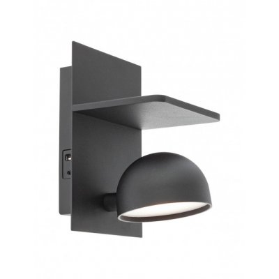 DENDO WL 7W USB Nástěnné svítidlo, nastav. směr svícení, základna hliník, povrch černá/bílá, dif plast opál, LED 7W, 711lm, teplá 3000K, stmív, 230V, IP20, tř.1, rozměry 100x150x113mm, USB vstup, vč vypínače na tělese.