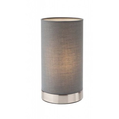DAKRYM 1x28W, E14 Stolní lampa, těleso kov, povrch nikl, stínítko textil šedá, pro žárovku 1x28W, E14, 230V, IP20, tř.2, rozměry d=120mm, h=200mm.
