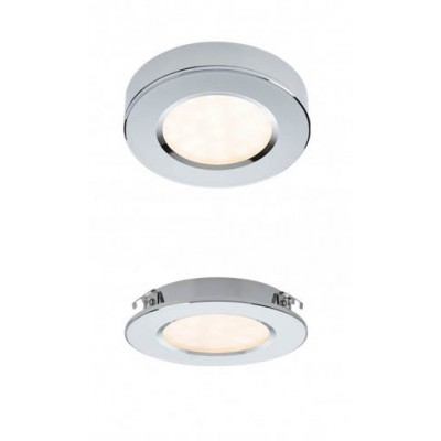 FARMAR BI/PL 3W Stropní podhledové nebo přisazené bodové svítidlo, těleso hliník, povrch bílá/chrom, difuzor plast, LED 3W, 308lm, neutrální 4000K, Ra85, 230V, IP20, tř.1, rozměry d=70mm, h=14mm.