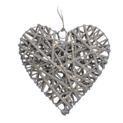 SL H 30LED Závěsná dekorace srdce, materiál ratan šedý, 30xLED, teplá, stále svítí, 2xAA baterie, IP20, rozměry 300x70x300mm.