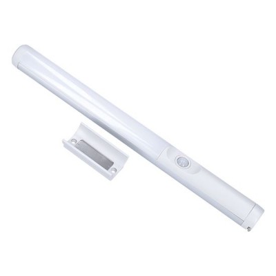 BRUGE 2,5W USB Svítidlo s PIR senzorem pohybu pro osvětlení skříně, základna kov, povrch bílá, difuzor plast opál, LED 2,5W, 200lm, teplá 3000K, baterie 3,7V, IP20, rozměry l=310mm, nabíjení USB-C.