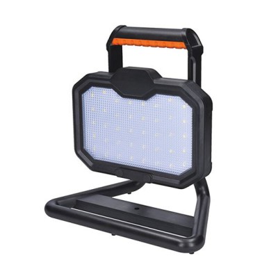 JUS 20W, IP54, na baterie Montážní lampa, přenosný reflektor, plast, oranžovočerná, LED 20W, neutrální 4000K, 3st stmívání - 100%/50%20%, napájení akumulátor Li-lon, výdrž 2-10 hod, USB dobíjení, IP54, 200x240x65mm.