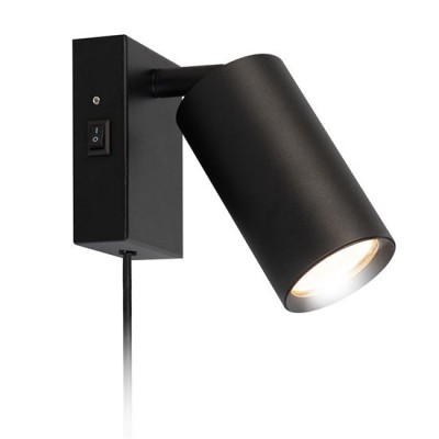 VEVE 1x30W GU10 Nástěnné bodové svítidlo, nastavitelný směr svícení, těleso kov, povrch barva černá/bílá, pro žárovku 1x30W, GU10, 230V, IP20, rozměry 90x70x25mm, délka kabelu l=1500mm, vypínač na tělese.