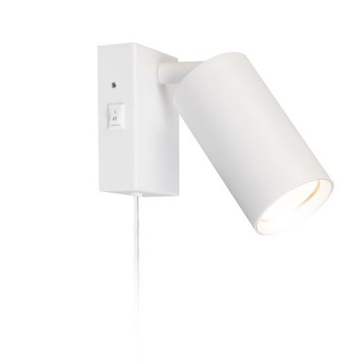 VEVE 1x30W GU10 Nástěnné bodové svítidlo, nastavitelný směr svícení, těleso kov, povrch barva bílá, pro žárovku 1x30W, GU10, 230V, IP20, rozměry 90x70x25mm, délka kabelu l=1500mm, vypínač na tělese.