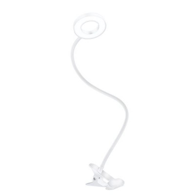 KOLA TL 8W CCT Stolní lampa, nastav. směr svícení, husí krk, těleso kov, povrch bílá, dif plast opál, LED 8W, 300lm, CCT nastav teplota 3000K-5000K, stmív., USB napájení, IP20, 630x110x90mm, vč. klipu.