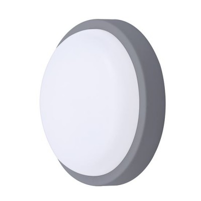 RAND R LED 20W IP54 Venkovní stropní přisazené svítidlo, těleso plast, povrch šedá, difuzor plast opál, LED 20W, 1500lm, neutrální 4000K, 230V, Ra80, IP54, rozměry d=200mm, h=55mm.