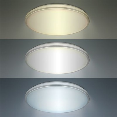ELVIS 18W, 24W, IP54, CCT Stropní svítidlo, těleso kov, povrch stříbrná, dif plast opál, LED 18W/1530lm, 24W/2150lm, přepín. CCT teplá 3000K - denní 6500K, 230V, zvýš. krytí IP54, rozměry dle typu.