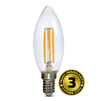 LED žárovka retro, svíčka Světelný zdroj, sklo barva čirá, tvar svíčka, LED žárovka 4W, E14, teplá 3000K, 440lm, 230V, d=35mm, l=101mm, střední životnost 20.000 hod