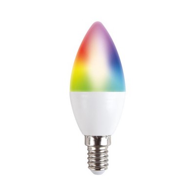 Tuya LED 5W, E14, C35, dim, CCT, RGBW Světelný zdroj, žárovka LED 5W, E14, 400lm, svíčková C35, pomocí app v telefonu Tuya lze nastavit teplotu CCT teplá 3000K - denní 6000K, RGBW, stmívat, vyp/zap 230V, rozměry d=37mm, l=104m