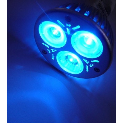 LED GU10 B LED žárovka, těleso kov šedostříbrná, 3x LED čip modrá, LED 3,2, GU10, 230V, úhel svícení 60°, IP20, rozměry d=50mm, h=58mm