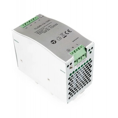 LED zdroj 12V 100W, DIN Napájecí zdroj pro LED pásky, vstup 230V, výstup 12V, 100W, 8,3A, IP20, na DIN lištu, rozměry 65,6x125x100mm, ochrana proti přehřátí, zkratu a přetížení.