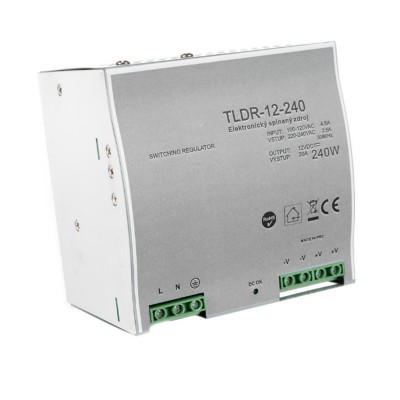 LED zdroj 12V 240W, DIN Napájecí zdroj pro LED pásky, vstup 230V, výstup 12V, 240W, IP20, na DIN lištu, rozměry 125x125x100mm, ochrana proti přehřátí, zkratu a přetížení.