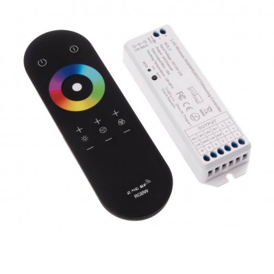 VOCO, 12V/180W, 24V/360W, 15A RGBW Sada - RF bezdrátový ovladač pro řízení RGBW LED pásků, 12V/180W, 24V/360W, 15A, dosah 30m, rozměry 122x37x21mm.