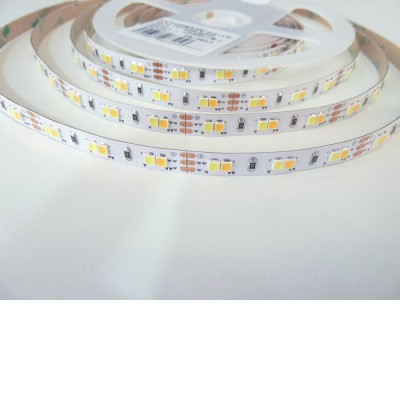 LED pásek CCT, 20W/24V LED pásek, nastavitelná teplota světla CCT v rozsahu teplá 2700K - denní 6500K, 240LED/m, 24W/m, 2290lm/m, Ra80, vyzař. úhel 120°, 24V, w=12mm, l=5000mm, dělení po 50mm, cena/1m