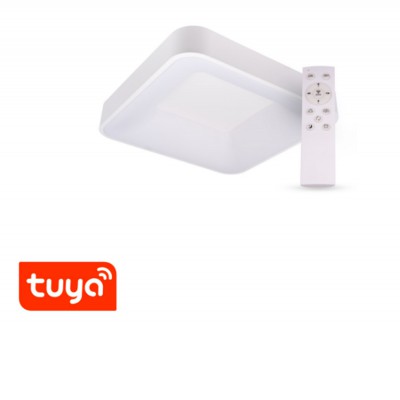 CASACU PL SQ 60W, SMART Stropní svítidlo, těleso kov, povrch bílá, dif plast opál, LED 60W,  smart TUYA WIFI, dálk ovladačem (součástí) CCT nast teplota teplá 3000K - denní 6000K, stmív.,230V, IP20, rozměry 600x600x90mm.