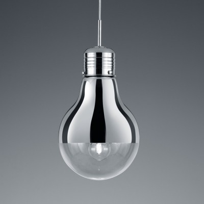 EDISON II Závěsné svítidlo, tvar žárovka, základna kov, povrch chrom, kryt sklo transparentní s čirým koncem, pro žárovku 1x40W, E27, 230V, IP20, tř.1, dle typy, lze zkrátit.