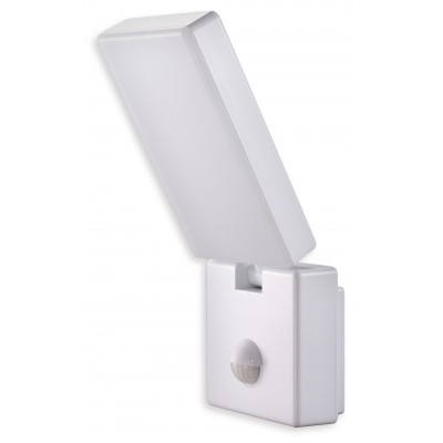 PARAK LED 15W PIR, IP65 Venkovní nástěnné svítidlo, nastav. sklon svícení, PIR senzor pohybu, těleso plast bílá, difuzor plast opál, LED 15W, neutrální 4000K, 1100lm, 230V, IP65, rozměry 230x95x50mm.