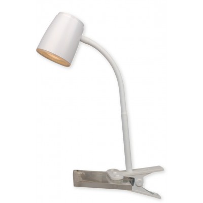 MIA Stolní kancelářská lampa s klipem, nastav směr svícení, těleso kov, povrch bílá, difuzor plast opál, LED 4,5W, neutrální 4000K, 400lm, 230V, IP20, rozměry d=100mm, h=350mm.