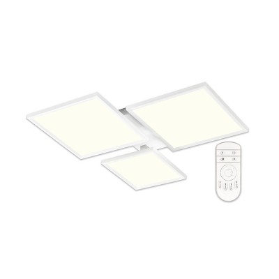 MERKUR Stropní svítidlo, těleso kov, povrch bílá/černá, dif plast opál, LED 50W, CCT nastav teplota teplá 3000K-denní 6500K, 5000lm, dálk ovl. stmív., 230V, IP20, rozměry 600x600x100mm.