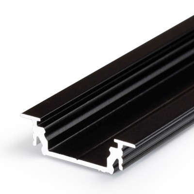 GLAUX profil 14 Vestavný, zápustný profil pro LED pásky, materiál hliník, povrch černý, max šířka LED pásků w=14mm, rozměry 28x8mm, l=2000mm
