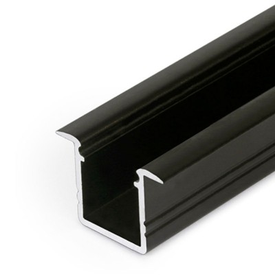 CANATIA profil Vestavný, zápustný profil pro LED pásky, materiál hliník, povrch černý, max šířka LED pásků w=10mm, rozměry 12x18,8mm, l=4000mm