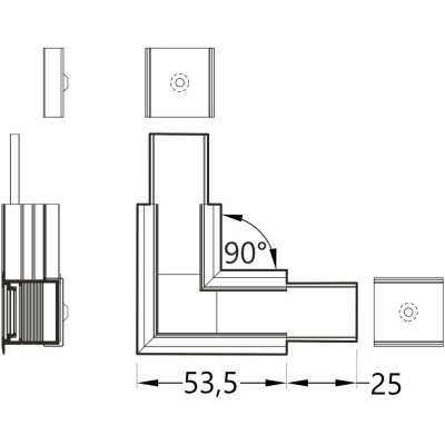 FICARIA spojka VESTAVNÝ profil 90 HORIZONTÁLNÍ Spojovací komponent profilu, horizontální, 90°, materiál hliník+polykarbonát PC, povrch bílá, rozměry 53,5x25mm