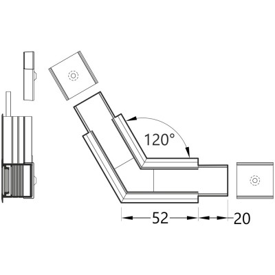 FICARIA spojka VESTAVNÝ profil 120 Spojovací komponent profilu, horizontální, 120°, materiál hliník+polykarbonát PC, povrch černá, rozměry 52x20mm