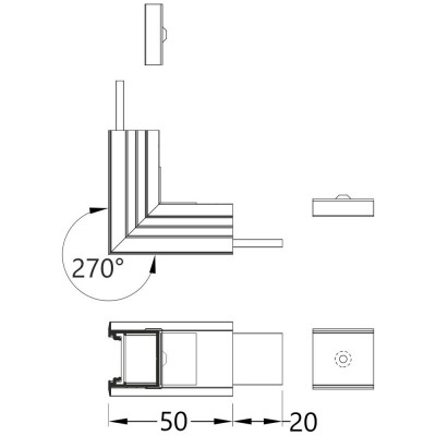 FICARIA spojka VESTAVNÝ profil 270 Spojovací komponent profilu, vertikální, 270°, materiál hliník+polykarbonát PC, povrch bílá, rozměry 50x20mm