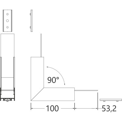 NUPHAR 02 spojka 90 VERTIKÁLNÍ Spojovací komponent profilu, vertikální, 90°, materiál hliník+polykarbonát PC, povrch černá, rozměry 100x53,2mm