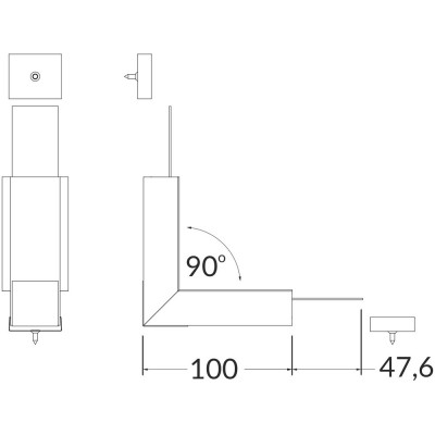 NUPHAR 07 spojka 90 VERTIKÁLNÍ Spojovací komponent profilu, vertikální, 90°, materiál hliník+polykarbonát PC, povrch elox, rozměry 100x47,6mm