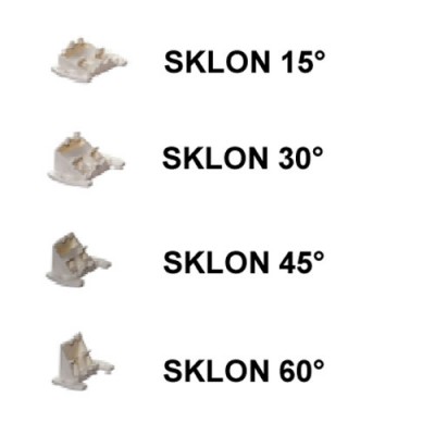 XS DRŽÁK profilu pro LED PÁSKY Držák profilu narážecí - sklon 60°, pro montáž hliníkového profilu, materiál plas bílý, 34x21x11mm