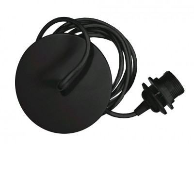 ROSETTE Závěsný kabel s objímkou, základna plast, povrch černá, pro žárovku 1x15W, E27, d=140mm, vč. kabelu s textilním úpletem l=2100mm, lze zkrátit, stínítko SAMOSTATNĚ